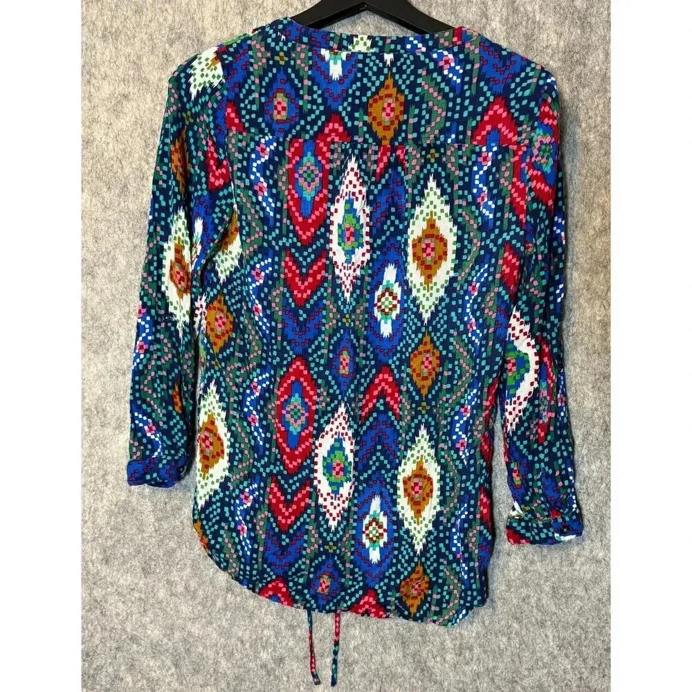 Anthropologie Maeve Topoxe Dropwaist Ikat Blouse Drawstring Waist | Women's 4